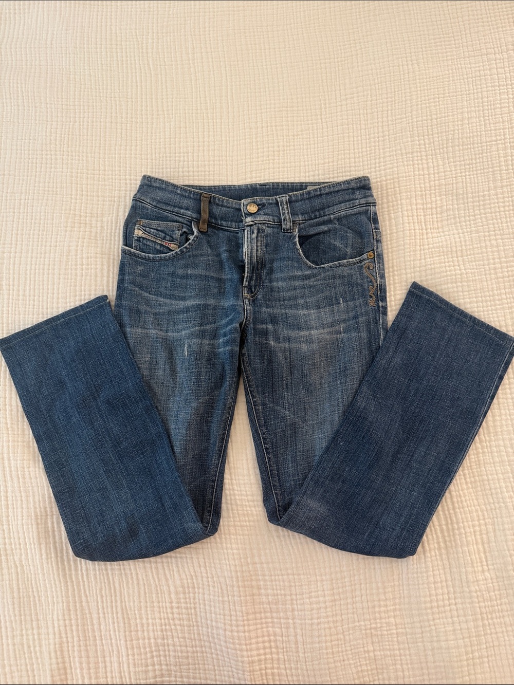 Diesel Women's Straight Leg Jeans in Distressed Blue